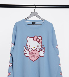 Голубой свободный свитшот с принтом New Girl Order Curve x Hello Kitty-Синий
