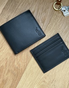 Подарочный набор: черные бумажник и кредитница с логотипом Polo Ralph Lauren-Черный