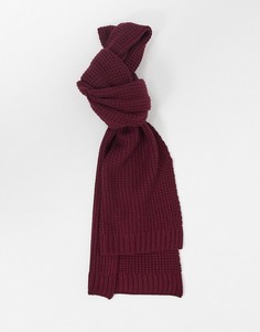Вязаный шарф бордового цвета с вафельной текстурой ASOS DESIGN-Красный