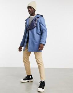 Голубой непромокаемый тренч с капюшоном ASOS DESIGN-Синий