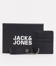 Подарочный набор из черных кожаных кредитницы и брелка для ключей Jack & Jones-Черный