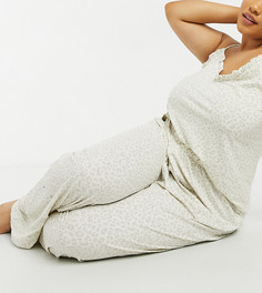 Кремовый мягкий пижамный комплект со звериным принтом New Look Curve-Белый