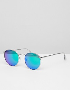 Синие круглые солнцезащитные очки с зеркальными стеклами Glamorous-Синий