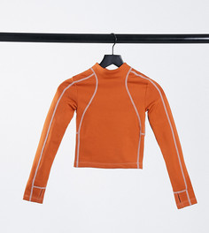 Топ для пробежек с флисовой изнанкой, высокой горловиной и длинными рукавами ASOS 4505 Petite-Оранжевый