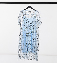 Свободное платье миди в горошек с присборенной юбкой Wednesdays Girl Curve-Синий