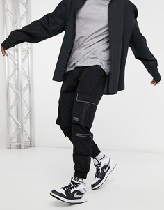 Черные брюки карго в утилитарном стиле со светоотражающими полосками Bershka-Черный