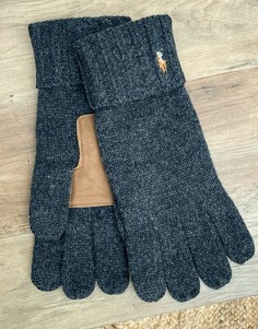 Серые перчатки с отделкой для сенсорных устройств Polo Ralph Lauren-Серый