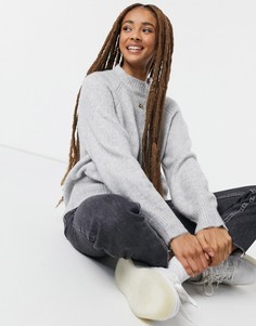 Мягкий джемпер серого цвета с круглым вырезом Stradivarius-Серый