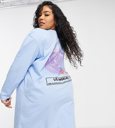 Голубое oversized платье-футболка с длинным рукавом и надписью «Лос-Анджелес» ASOS DESIGN Curve-Синий
