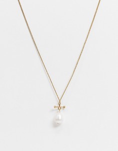Золотистое ожерелье с подвеской из искусственного жемчуга AllSaints-Золотой