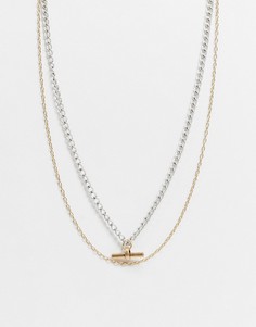 Ярусное ожерелье-цепочка из комбинированных металлов AllSaints-Мульти