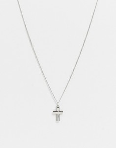 Серебристое ожерелье с подвеской в виде крестика с эмалью Topman-Серебристый