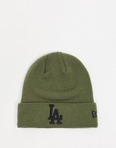 Вязаная шапка-бини цвета хаки с отворотом New Era-Зеленый