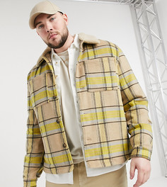 Куртка-рубашка со стеганой подкладкой в желто-бежевую клетку из ткани с добавлением шерсти ASOS DESIGN Plus-Желтый
