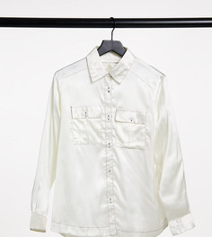 Кремовая блестящая атласная рубашка с контрастной строчкой Native Youth-Белый