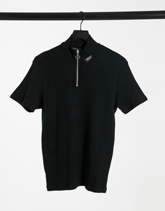 Черная облегающая футболка на короткой молнии с высоким воротом и вафельной фактурой ASOS Unrvlld Supply-Черный