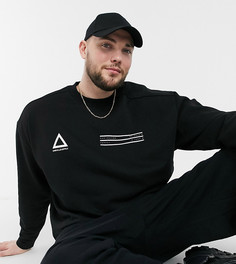 Черный oversized-свитшот с логотипом на груди ASOS Unrvlld Supply Plus