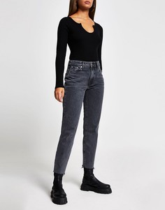 Черные выбеленные джинсы прямого кроя с завышенной талией и необработанными краями River Island Blair-Черный
