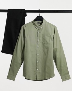 Рубашка пыльно-зеленого цвета из саржи с длинными рукавами Brave Soul-Зеленый