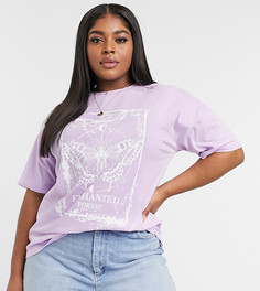 Оversized-футболка сиреневого цвета с принтом мистической бабочки ASOS DESIGN Curve-Фиолетовый