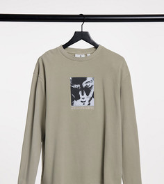 Лонгслив в стиле oversized с принтом из пике с эффектом потертости COLLUSION-Серый