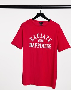 Красная oversized-футболка с надписью "Radiate happiness" New Look-Красный