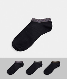Набор из 3 пар черных коротких носков из органического хлопка с блестящей отделкой манжет Monki-Черный