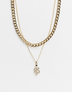 Золотистое ожерелье в несколько рядов с подвеской в виде змеи и массивной цепочкой Topshop-Золотой