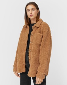 Коричневая куртка-рубашка из искусственного меха Stradivarius-Коричневый