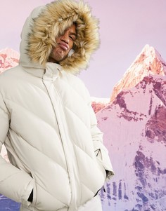 Дутая лыжная куртка с меховой отделкой ASOS 4505-Neutral