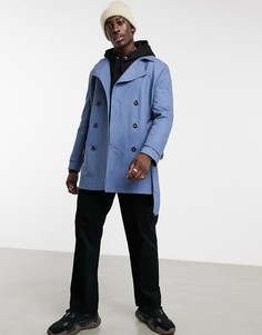Синий непромокаемый двубортный тренч ASOS DESIGN-Голубой