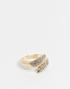 Золотистое кольцо с перекрестным дизайном со стразами заподлицо Topshop-Золотой