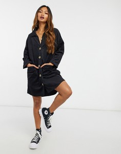 Черное вельветовое oversized-платье на пуговицах Urban Threads-Зеленый