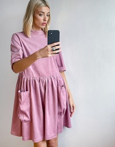 Сиреневое вельветовое платье мини с присборенной юбкой Urban Threads-Фиолетовый