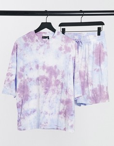 Пижамный комплект для дома из шортов и футболки с рисунком тай-дай в фиолетовых тонах ASOS DESIGN-Фиолетовый