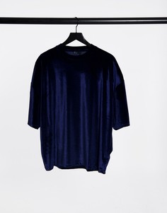 Темно-синяя велюровая рубашка в стиле oversized с рукавами до локтя от комплекта ASOS DESIGN-Темно-синий