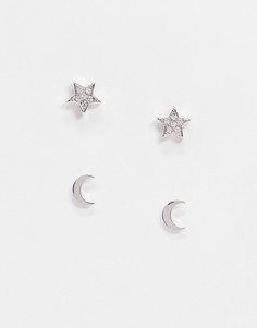 Подарочный набор серебристых серег со стразами в форме звезд и полумесяцев Ted Baker Moanny-Серебристый