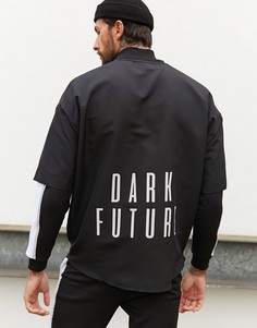 Футболка в стиле oversized с большим принтом логотипа "dark future" и асимметричным подолом ASOS Dark Future-Черный