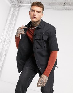 Черная рубашка в стиле милитари с короткими рукавами Bershka-Черный