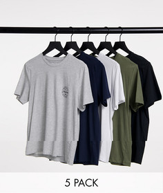 Набор из 5 футболок с логотипом-штампом разных цветов Jack & Jones Core-Многоцветный