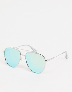 Солнцезащитные очки-авиаторы с голубыми зеркальными линзами ASOS DESIGN-Серебряный