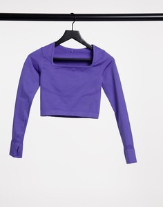 Бесшовный лонгслив с квадратным вырезом и прострочкой по краям ASOS 4505-Фиолетовый