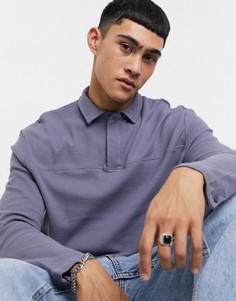 Серое вафельное поло свободного кроя в стиле регби ASOS DESIGN-Серый