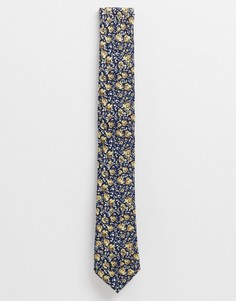Галстук в темно-синем и золотом цвете с принтом роз Moss London-Многоцветный