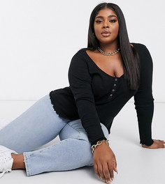 Черный лонгслив с кнопками спереди ASOS DESIGN Curve