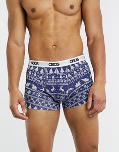 Боксеры-брифы с рождественским принтом Фэйр-Айл ASOS DESIGN-Темно-синий
