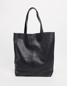 Черная кожаная сумка-тоут ASOS DESIGN-Черный