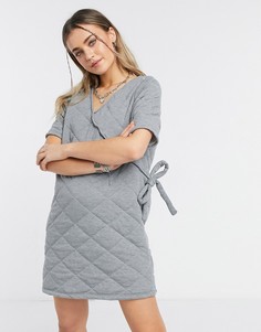 Стеганое серое мини-платье с запахом и пышными рукавами ASOS DESIGN-Серый