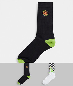 Набор из 2 пар спортивных носков с клетчатым принтом пламени и баскетбольным мячом ASOS DESIGN-Многоцветный