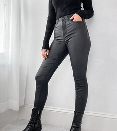 Черные моделирующие джинсы скинни с покрытием из искусственной кожи New Look Tall-Черный